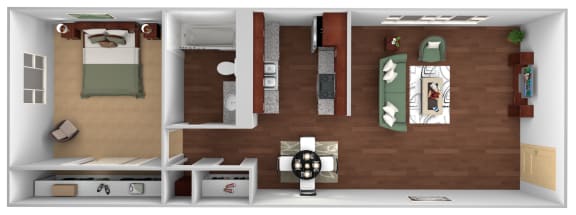 One Bed One Bath Sq.Ft.: 530 Floor Plan at Monaco Lakes, Denver, Colorado