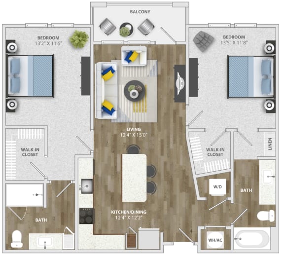2 Bedroom (b2) Floor Plan 2 Bedroom (b2) Floor Plan at Monterosso Apartments, Florida, 34741
