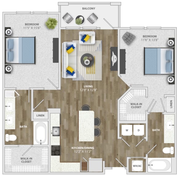 2 Bedroom (b4) Floor Plan 2 Bedroom (b4) Floor Plan at Monterosso Apartments, Kissimmee, FL