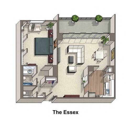 1 Bed 1.5 Bath Essex Floor Plan The Summit|The Essex