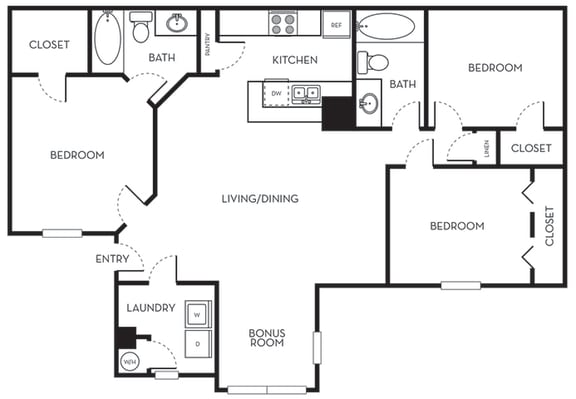 Three Bedroom Two Bath Floorplan Three Bedroom Two Bath Floorplan The Terraces at Lake Mary Florida