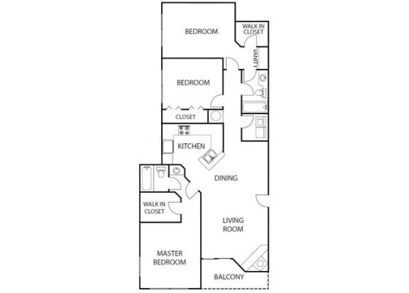Indigo | 3 Bedroom - 2 Bath | 1,293 sqft. indigo 3 bedroom 2 bath bay club apartment homes jacksonville florida