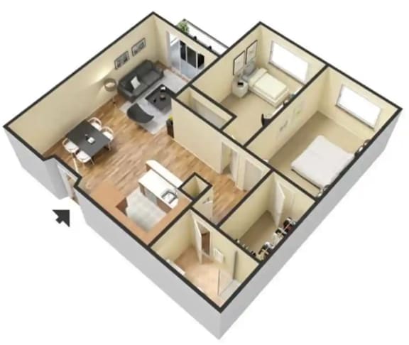 Two Bedroom One Bath C – 2 Bedroom 1 Bath Floor Plan Layout – 730 Square Feet
