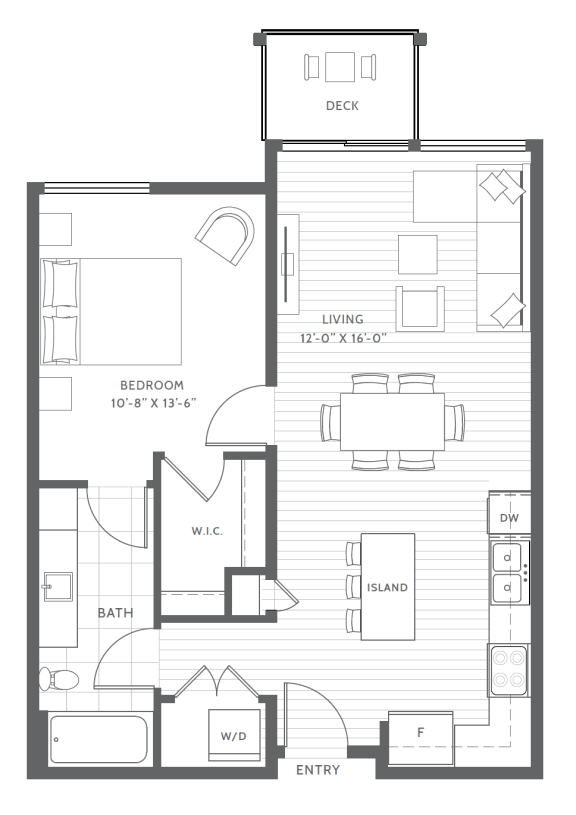 One Bedroom One Bathroom Floor Planat Harbor Heights 55+ Community, Olympia, Washington