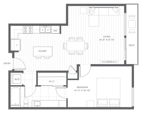 One Bed One Bath Floor Planat Harbor Heights 55+ Community, Olympia