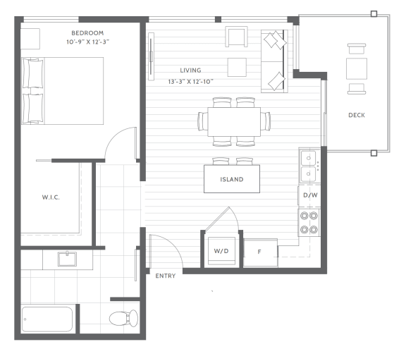 Floor Plan  One Bed B3 Floor Plan at Harbor Heights 55&#x2B; Community, Washington