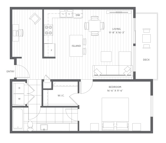 Floor Plan  One Bed with Den Floor Plan at Harbor Heights 55&#x2B; Community, Washington, 98501