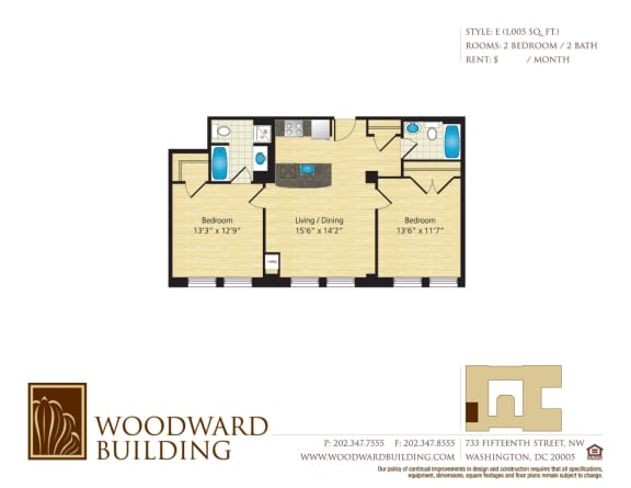 Floor Plan E Woodward at The Woodward Building Apartments, DC