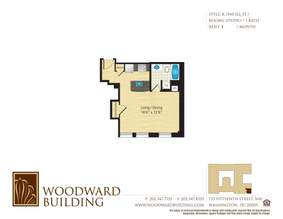 Floor Plan  Floor Plan K Woodward at The Woodward Building Apartments, Washington, DC, 20005