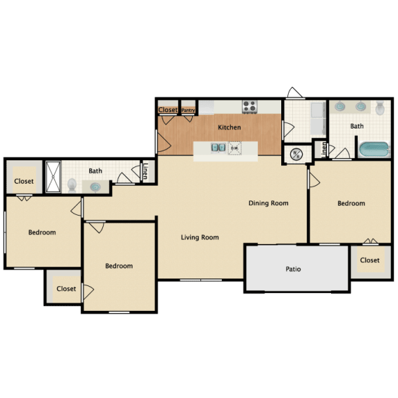3 bedroom, 2 bathroom  at Prairie Creek Apartments & Townhomes, Kansas, 66219