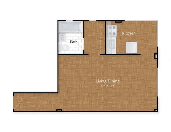 Studio Floor Plan at The York and Potomac Park, Washington, 20006