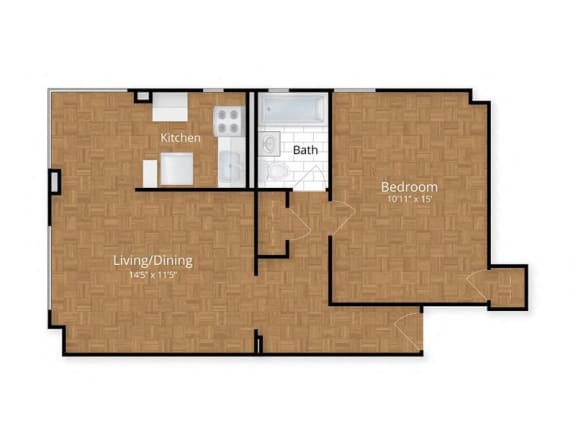 One Bedroom Floor Plan at The York and Potomac Park, Washington, DC