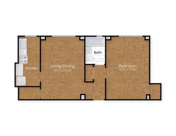 One Bedroom Floor Plan at The York and Potomac Park, Washington, Washington