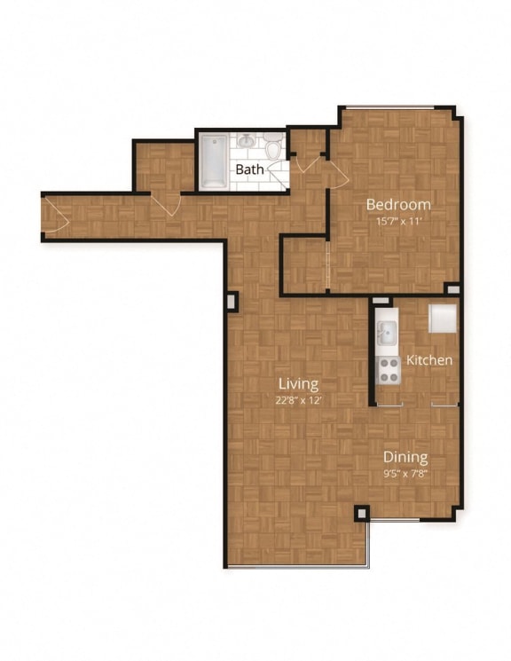 One Bedroom Floor Plan at The York and Potomac Park, Washington