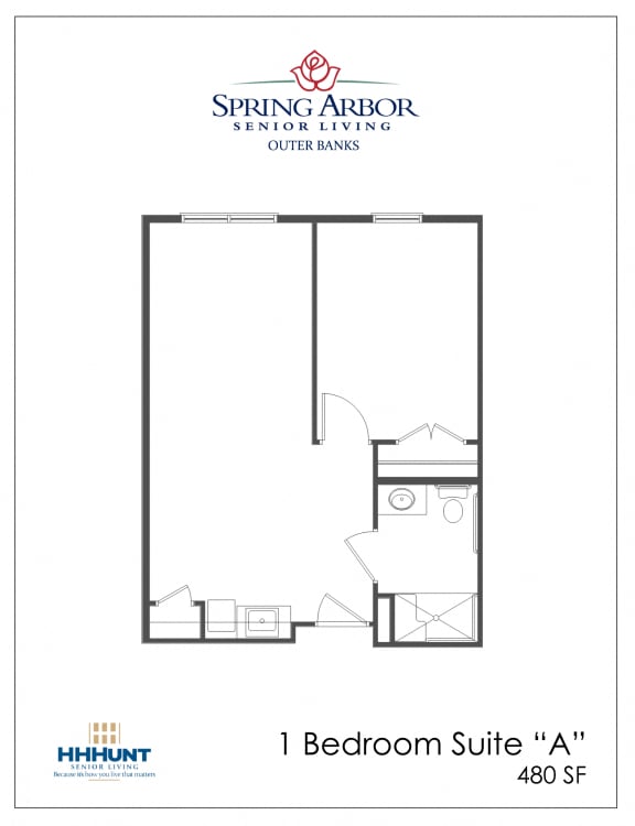 Floor Plan  Starting from 480 Square-Foot 1 Bedroom AL Floor Plan at Spring Arbor of Outer Banks in Kill Devil Hills, NC