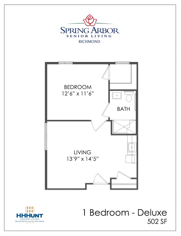 Floor Plan  Starting from 502 Square-Foot 1Bedroom Assisted Living at Spring Arbor of Richmond, Henrico, VA