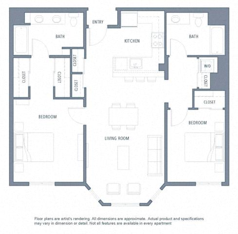 2 bedroom floor plan  at Aventine, Hercules, California