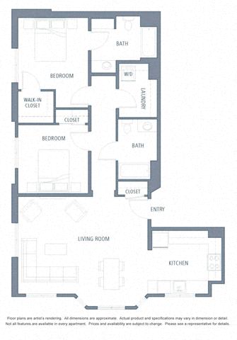 2 bedroom floor plan | Aventine Apartments Hercules CA