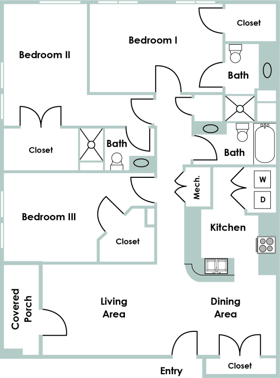 The Charleston 3 Bedroom 3 Bath Floor Planat The Bluestone Apartments, Bluffton