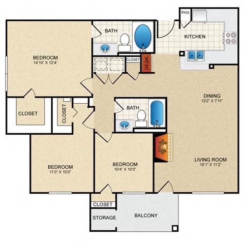 3 bedroom, 2 bathroom at The Clairborne Apartment Homes Texas , 75050