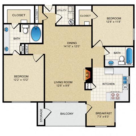 2 bedroom, 2 bathroom at The Clairborne Apartment Homes, Texas