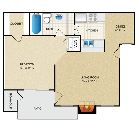 1 bedroom, 1 bathroom  at Creekview Apartment Homes, Dallas, 75254