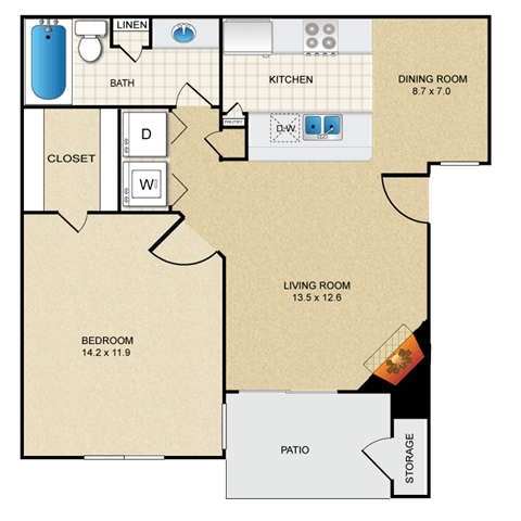 1 bedroom, 1 bathroom  at Creekview Apartment Homes, Dallas, TX, 75254