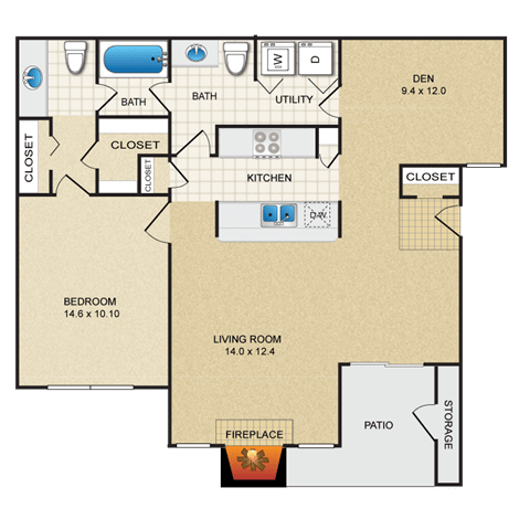 1 bedroom, 1.5 bathroom, den  at Creekview Apartment Homes, Dallas, 75254