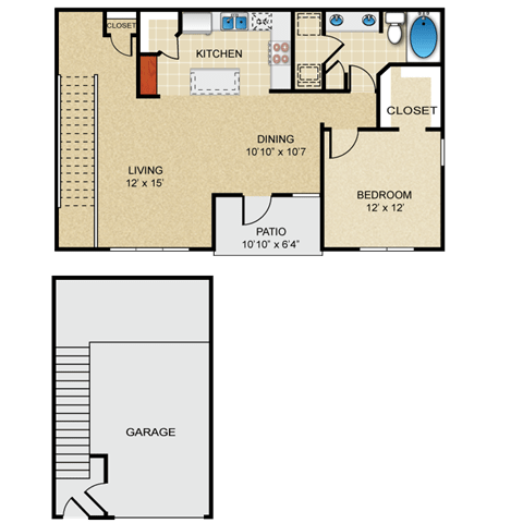 1 bedroom, 1 bathroom