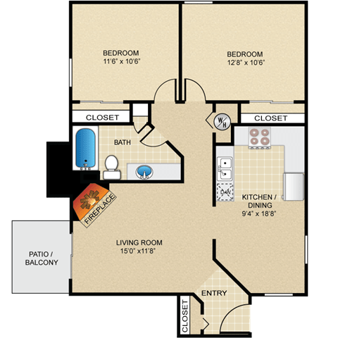 2 bedroom, 1 bathroom at Deerfield Apartments, Kansas
