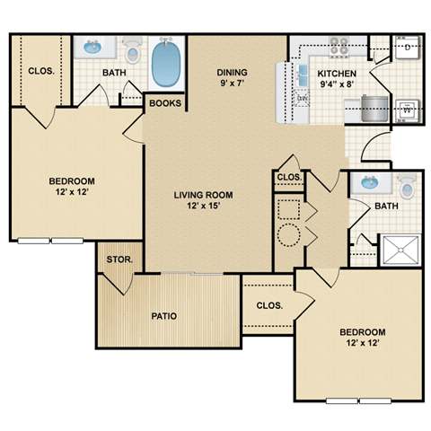 2 bedroom, 2 bathroom