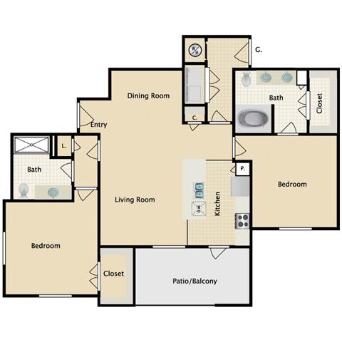 2 bedroom, 2 bathroom B at Sorrento at Deer Creek Apartment Homes, Overland Park, KS, 66213