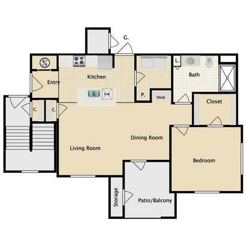 1 bed 1 bath Lucca Floor Plan at Sorrento at Deer Creek Apartment Homes, Overland Park, 66213