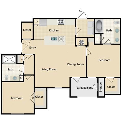 2 bedroom, 2 bathroom at Sorrento at Deer Creek Apartment Homes, Kansas