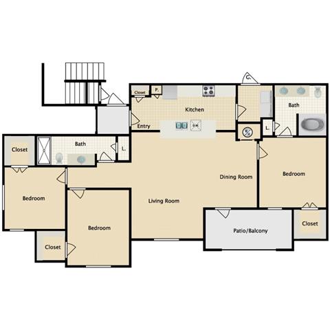 3 bedroom, 2 bathroom at Sorrento at Deer Creek Apartment Homes, Overland Park 66213