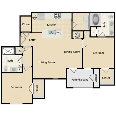 2 bedroom, 2 bathroom A at Sorrento at Deer Creek Apartment Homes, Kansas, 66213