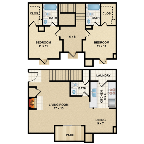 2 bedroom, 2.5 bathroom, townhome at Wind River Lodge, Kansas