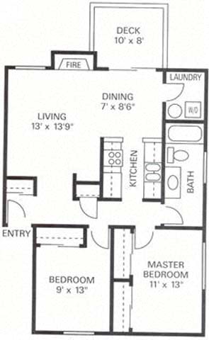 Our 2 Bedroom 1 Bath Apartment Floor plan at Wilderness West Apartments in Olympia, Washington