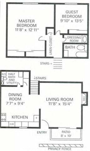Our 2 Bedroom 1.5 Bath Apartment Floor plan at Wilderness West Apartments in Olympia, Washington