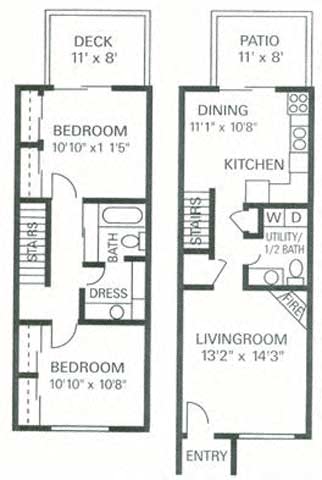 Our 2 Bedroom 1.5 Bath Apartment Floor plan at Wilderness West Apartments in Olympia, Washington