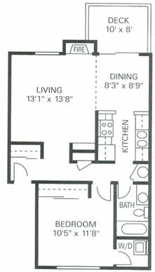 Our 1 Bedroom 1 Bath Apartment Floor plan at Wilderness West Apartments in Olympia, Washington