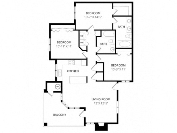 Arezzo Apartments- 3 bed 2 bath floorplan