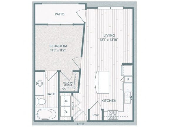 1 bedroom 1 bathroom  A2 Floor Plan at Century Lake Highlands, Dallas, TX