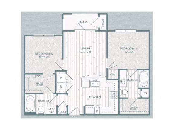 2 bedroom 2 bathroom B1 Floor Plan at Century Lake Highlands, Dallas, Texas
