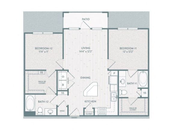 2 bedroom 2 bathroom B2 Floor Plan at Century Lake Highlands, Dallas