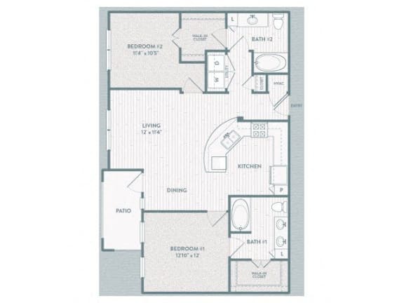 2 bedroom 2 bathroom B3 Floor Plan at Century Lake Highlands, Texas