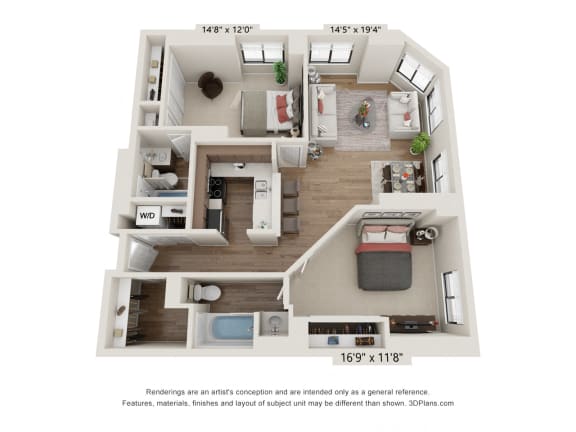 The Redwood Floor Plan at Bolero Flats Apartments, Minneapolis, MN, 55403