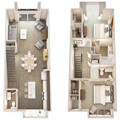 EDMONTON Floor Plan at Pointe at Prosperity Village Apartments, North Carolina