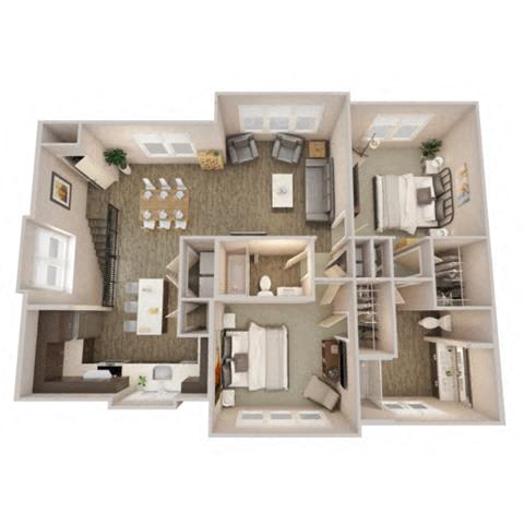 KENSINGTON Floor Plan at Pointe at Prosperity Village Apartments, Charlotte, North Carolina
