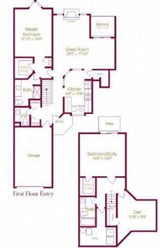 Sylvan I Floor Plan at Amberly Apartments, West Bloomfield, Michigan